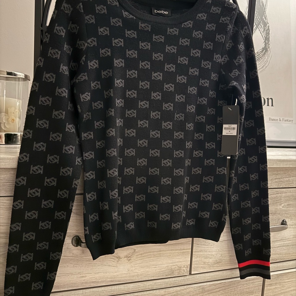 Bebe Black Logo Pattern Sweater